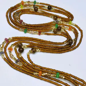 Fall theme waistbeads, 50 inches belly chain for women, Brown color Mixt Tie on waistbeads.