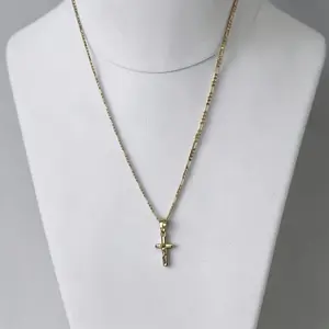 14k Gold Plated Small Pendant Cross Necklace- Elegant and Simple Design