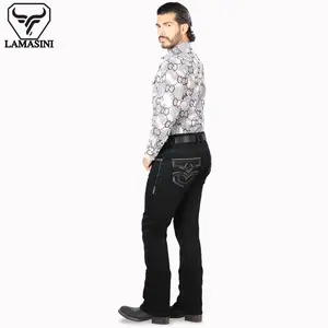 LAMASINI JEANS Cowboy Heavy Denim Jeans LM1867 Jet Black - Classic Design, Comfortable Fit, Casual Style for All Seasons