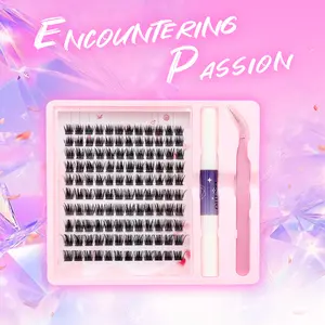 Encountering Passion 05 Long False Cluster Eyelashes Natural Curling Eyelashes with Curler & Extensions for Makeup Cosmetic Enhancements fairy lash clusters waterproof lash clusters wispy lash clusters