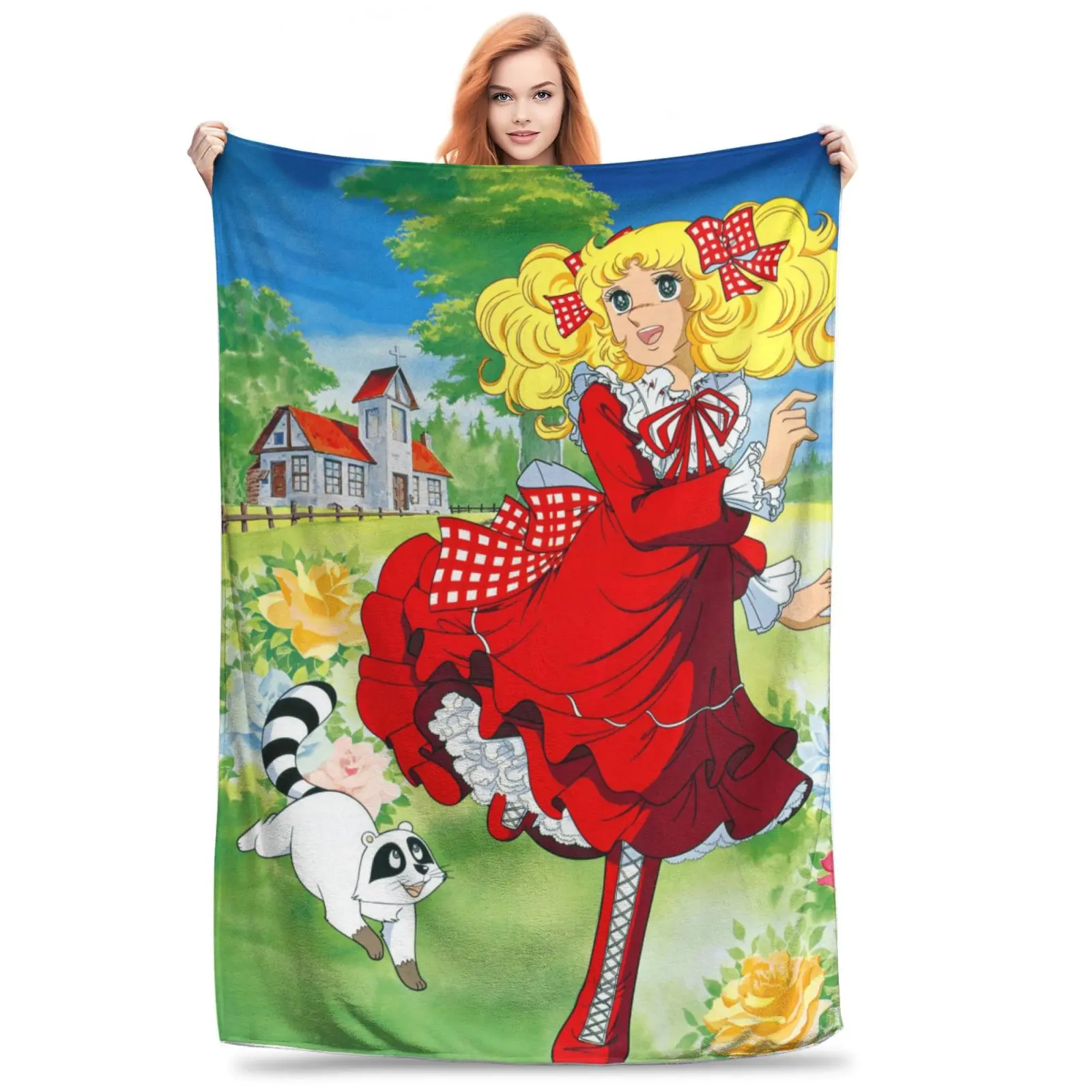 Ultra Soft Vintage Candy Candy Red Dress Farm Fleece Throw Blanket - Warm Cozy Flannel Blanket for Couch Bed - Perfect Birthday Christmas Gift for 80s 90s Kids Anime Lovers