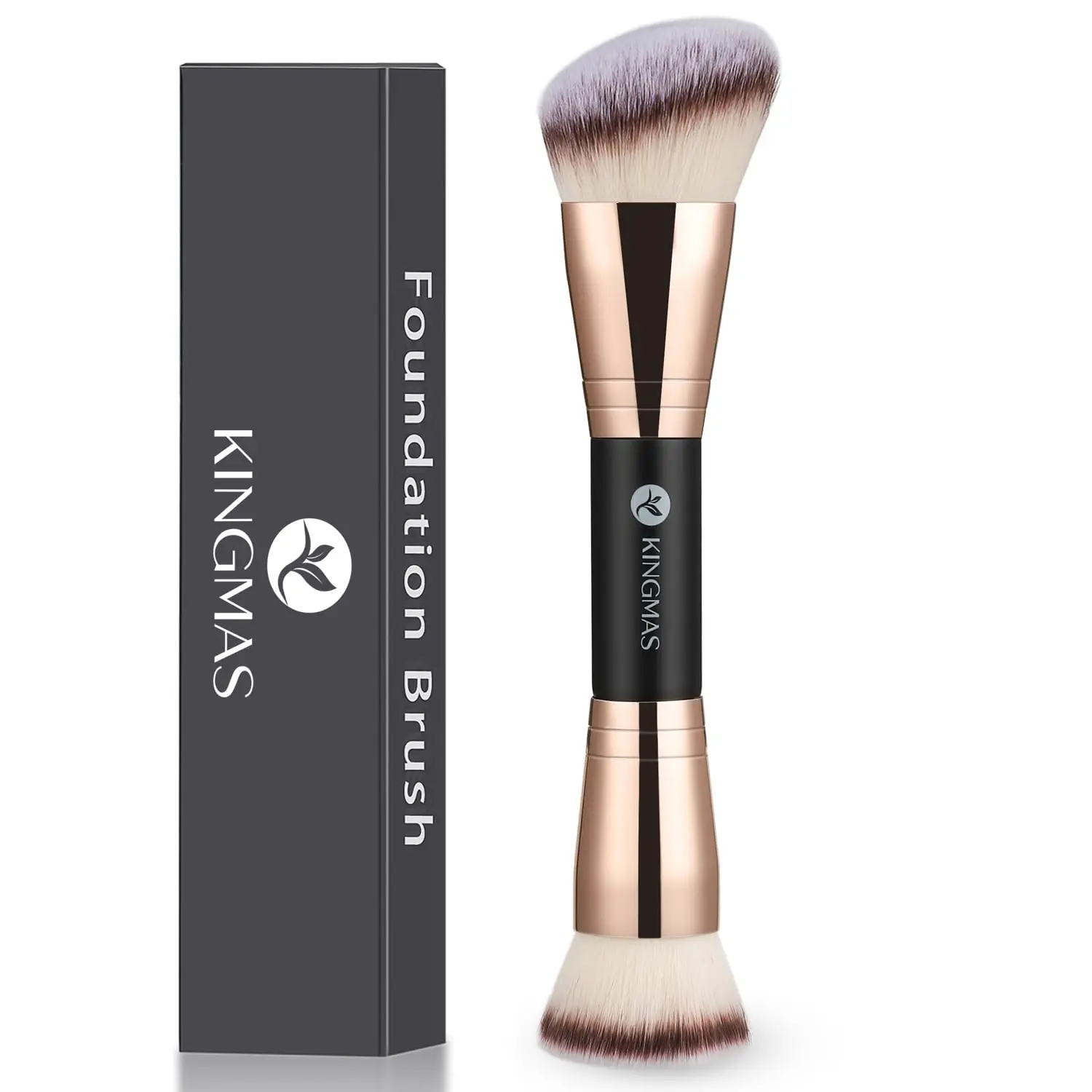 KINGMAS Foundation Brush, Premium Dual Powder Concealer Makeup Brush | Double Ended Contour Brushes Flat & Angled Top for Blending Liquid Powder Concealer Cream Blush