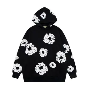Men's Flower Puff Print Hoodie - Oversized Sweatshirt Jacket, Unisex Design, Unisex Long Sleeve, Round Neck, Casual Human Operator - Tops, Menswear streetwear Pullover Black hoodies men Classic Black Hooded Sweatshirt Motocross