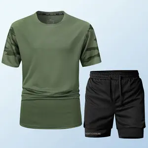 Men’s/Women’s Breathable Camo Set - 2-Piece Short Sleeve & Shorts, Casual Trendy