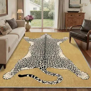 【Summervibes】GENIMO Leopard Area Rug, Animal Jungle Machine Washable Living Room Rug, Non Slip Mustard Yellow Cheetah Rugs for Bedroom, Low Pile Soft Stain Resistant Floral Rugs for Office Dining Room