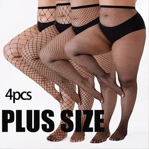 1/4-Pack Women's Plus Size Fishnet Tights Stylish Openwork Mesh Stockings SetEveryday Spring Wear Pantyhose