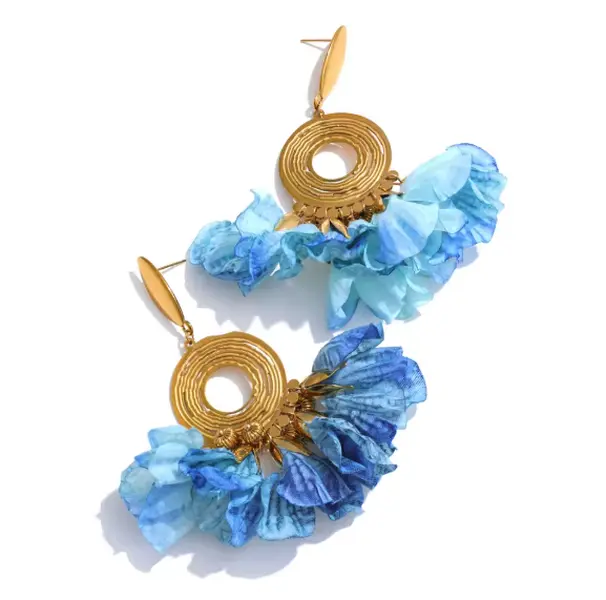 E300- Spring Summer Fashion Bohemian Blue Cloth Flower Earrings!