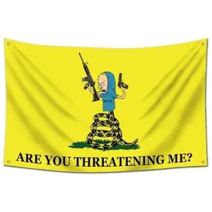 Funny Gadsden "Are You Threatening Me" 3x5Ft Flag Tapestry, UV-Resistant, Fade-Resistant, Durable Home Bedroom Decor, Decorative Gift for Friends, Man Cave Wall Banner