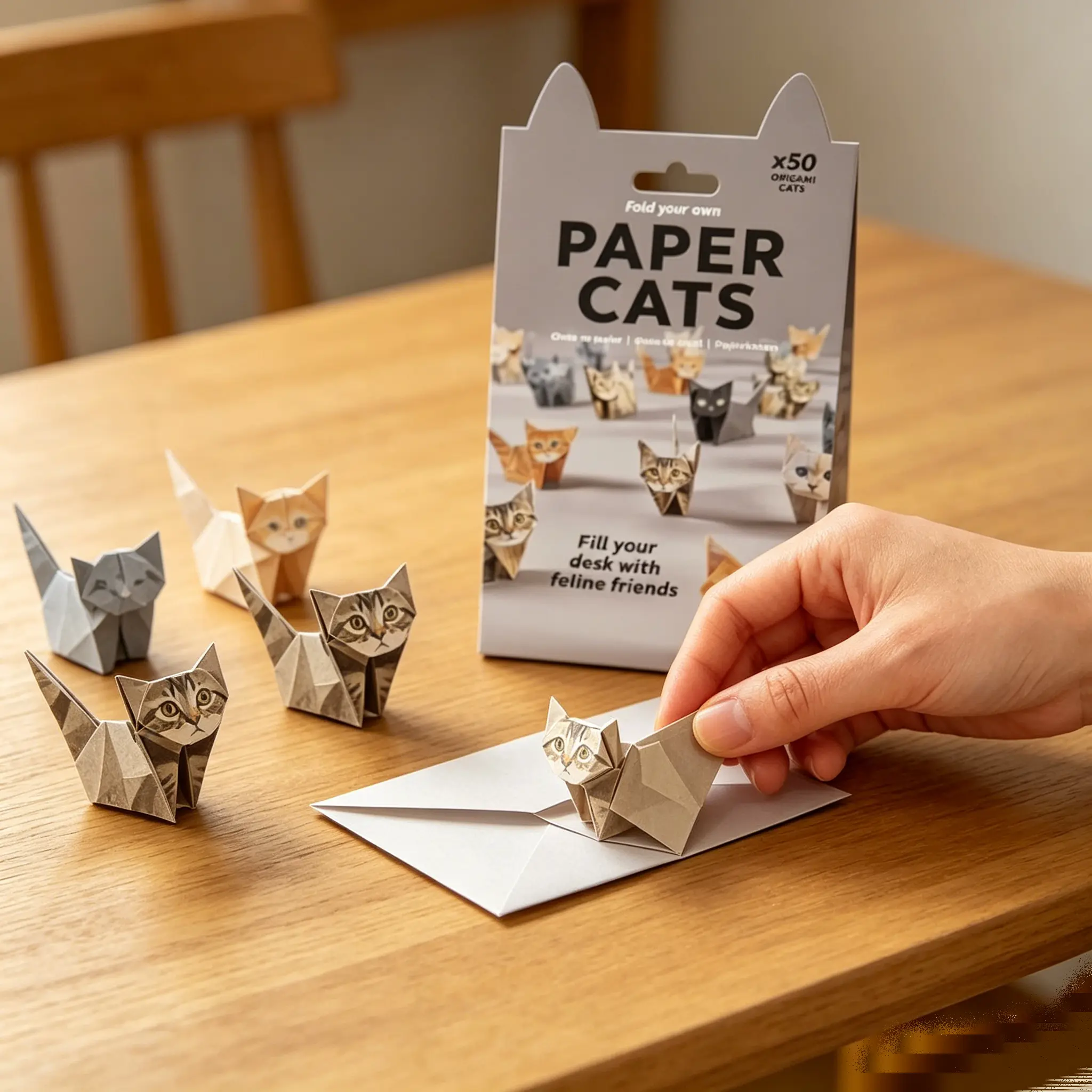 DIY Origami Paper Cats - Fold Whimsical Cat Shapes with Origami Paper, Fun-Filled Craft Activity for All Ages, Delightful Desk Decoration & Gift Idea for Cat Admirers