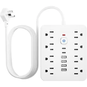 Surge Protector Power Strip - 8 Outlets(1850W/15A/14AWG) 4 USB A(2 USB C, 6FT Flat Plug Extension Cord, Wall Mount Multi Plug Outlet Extender, ETL Listed for