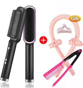 Professional ion straightening hair comb, quick-heating ceramic comb strap with automatic locking and closing, anti-scald, quick-styling hot comb, 110V/220V, battery not included, a gift for ladies