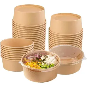 Disposable Bowls with Lid |   Meal Prep Paper Bowls |   To Go Salad Ramen Food Containers with Lids