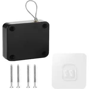 Upgraded Punch-Free 1000g Automatic Screen Door Closer, Sliding Screen Auto Door Closer with Steel Drawstring for Bathroom, Bedroom, Study Room, etc. (Black)