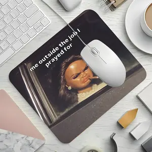 Sarcastic Work Meme Doll Smoking Cigarette Square Gaming Mouse Pad, Desktop Accessory, Retro Toy Face Design, Non-Slip Smooth Surface Mousepad for PC, Laptop & Gaming Setup, Small Size Ideal for Laptop, Perfect Gift for Coworkers & Meme Lovers