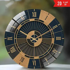 8 Inch Silent Non-Ticking Wall Clock, Modern Blue Wood Grain Roman Numeral Acrylic Clock, Gold Line 2D Flat Round Wall Decor, Battery Operated Clock for Bedroom, Kitchen, Living Room, Office, Dorm & Home Gift