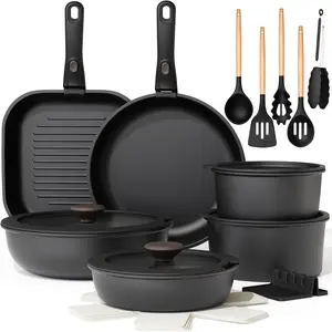 Astercook 22PCS Ceramic Nonstick Pots and Pans Set with Lids, Detachable Handle, Steak Frying Pan & Egg Pan, PFOA-Free, Father's Day Gift for Men Oil Space Saving  Aluminium Cookware Induction Stackable