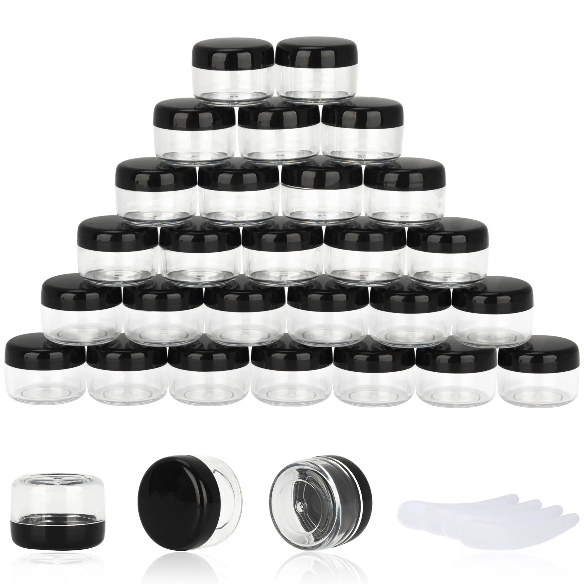 50pcs 5 Gram Sample Containers  5ml Empty Jars With Lids Small Mini 4pcs Spatulas For Make Up Oils Lotion Powder Paint Lip Balms(black Lid)