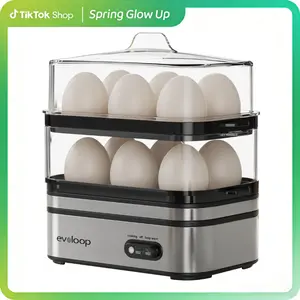 EVOLOOP Rapid Egg Cooker Electric 12 Eggs Capacity, Soft, Medium, Hard Boiled, Poached, Omelet Maker Egg Poacher & Vegetable Steamer, BPA Free Tray