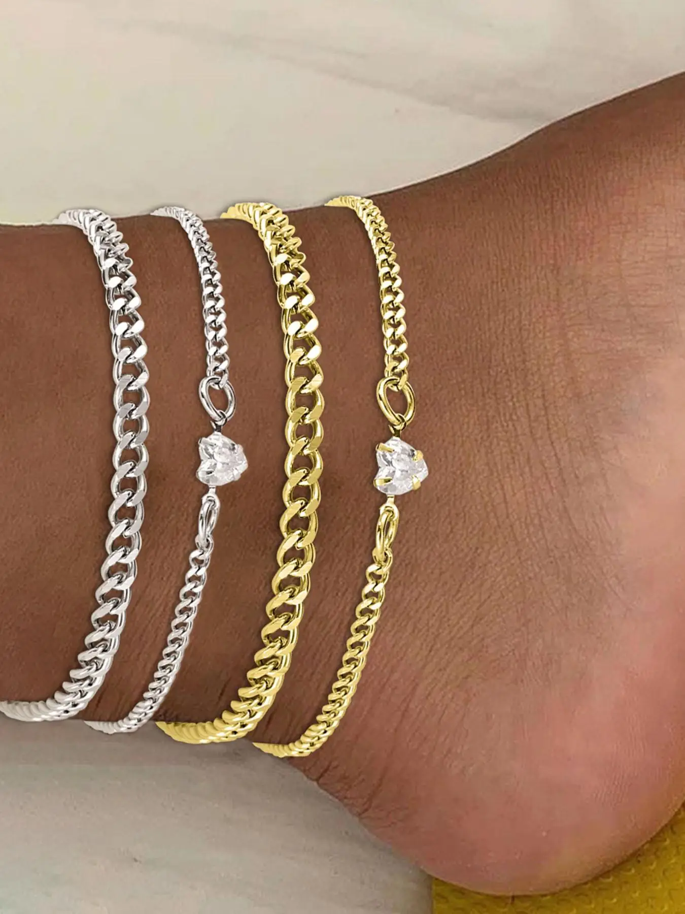 Women's Elegant Heart Design Anklet, Stainless Steel Chain Anklet, Fashionable Body Jewelry for Women & Girls, Trendy All-match & Exquisite Jewelry fo