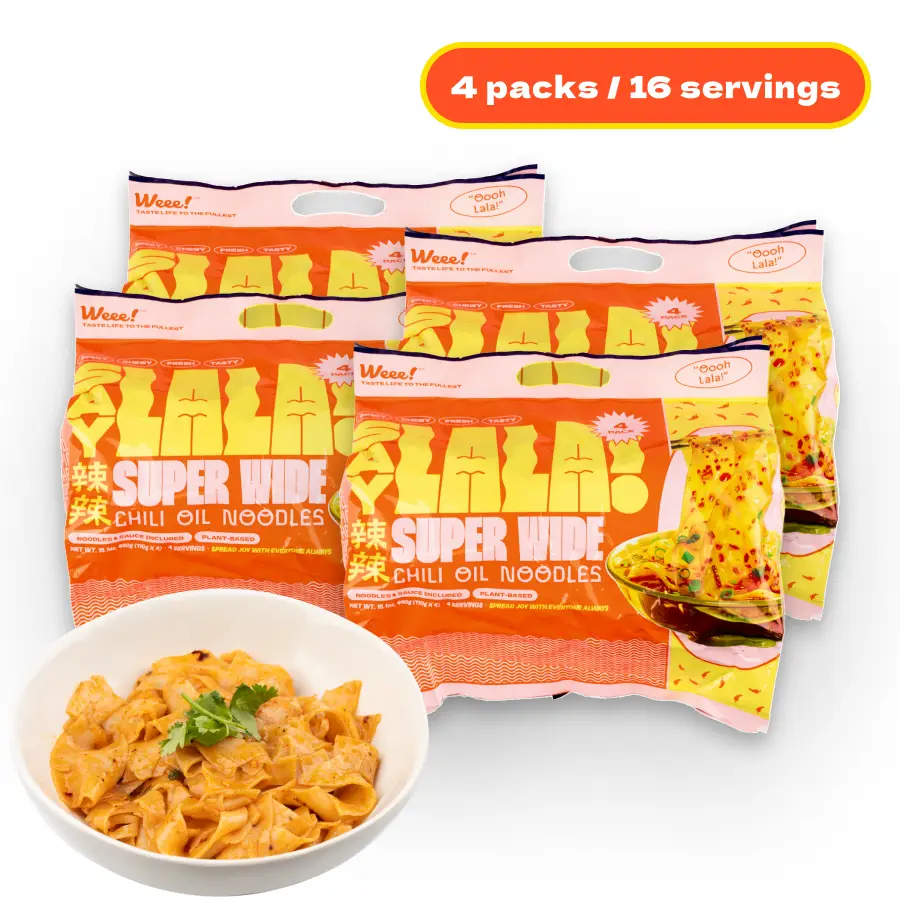 SAYLALA by Weee! Super Wide Chili Oil Noodles | Spicy Ramen Noodles | Instant Ramen - 1760g (4 packs, 16 servings)