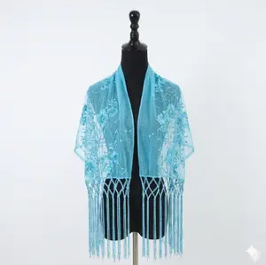 Sequin Chiffon Mesh See-Through Shawl Scarf Cover-Up Wrap