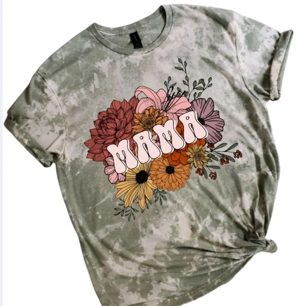 Mama Floral Sublimation Bleached Tee  Casual Womenswear