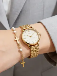 Pearl Tide Mini Cross Lock Bracelet - Dainty Adjustable Luxury Boho Chain, TikTok Viral Jewelry for Women, Birthday Gift + Christmas Present