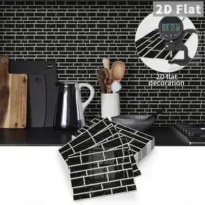 10 PCS/Box Black Marble Subway Tile PE Crystal Foam Tile Stickers, Waterproof Oil-Proof Anti-Collision Wall Decor for Kitchen Bathroom