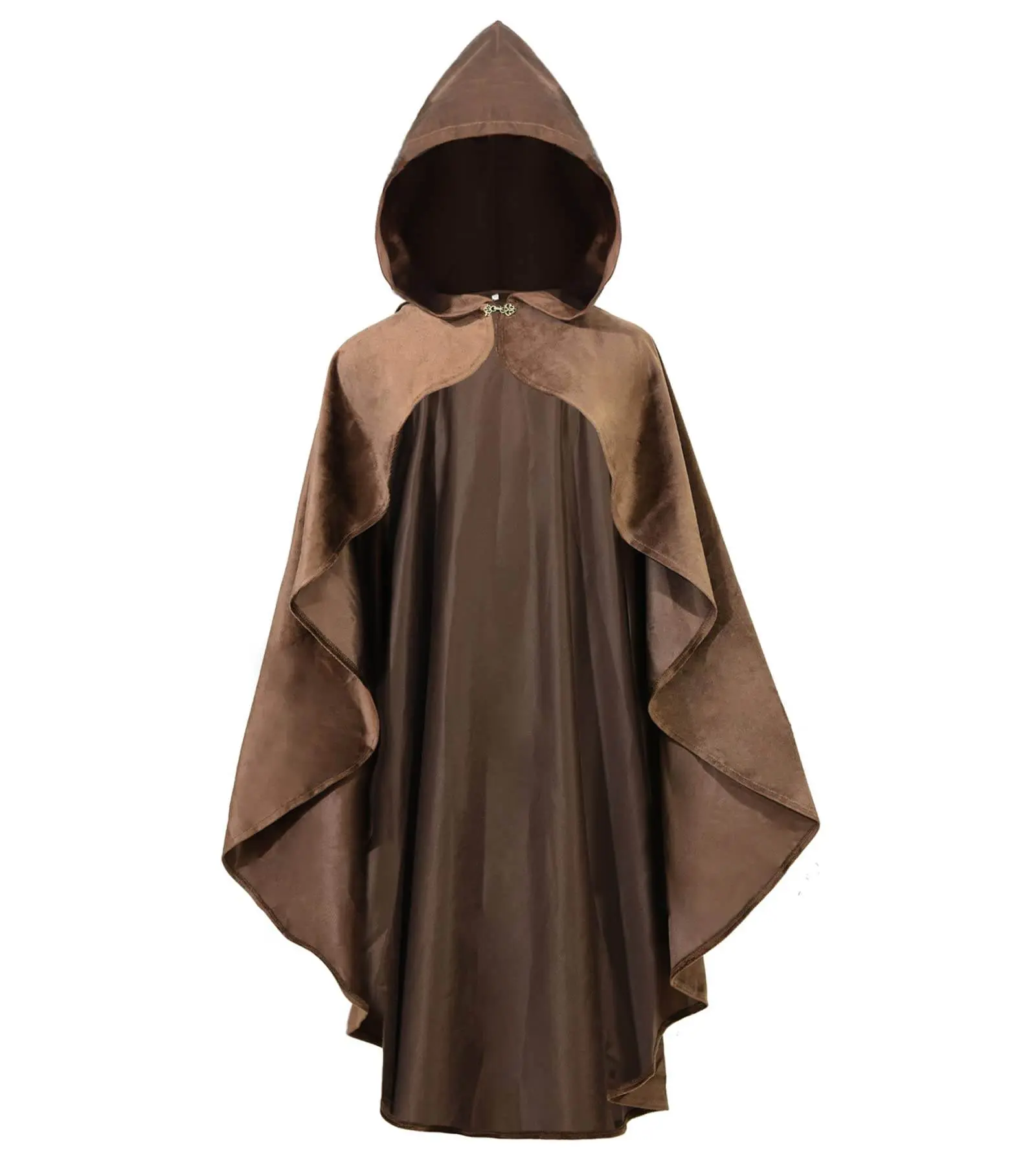 Women's Soft Metal Buckle Loose-Fit Hooded Half Cape - Polyester Blend, Medieval Northern Knight Gothic Role Play Costume with Accessories, Machine Washable, Classic Halloween Fancy Dress Party Outfit for Wizards (Unisex Adult, All Seasons)