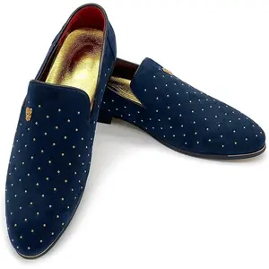 MHB Men's Luxury Velvet Loafers Pointed-Toe Slip-on Suede Dress Shoes for Men Rivet Smoking Slipper Fashion Lightweight