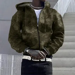 Trendy men's military camouflage zip-up sweatshirt, a street-style zip-up jacket for spring and autumn, suitable for outdoor sports, daily commuting, and camping.