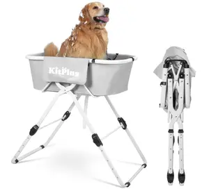 Elevated Dog Bath Tub, 5 Height Adjustable (28-40 in), Foldable and Portable Dog Bathing Station, Pet Wash Station for Small to Large Size Pets