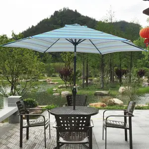 9ft Hexagon Outdoor Umbrella with Push Button Tilt & Wind Vent - UPF40+ Waterproof Blue Stripes Canopy, Heavy-Duty Steel Frame for Patio, Backyard, Poolside sturdy rib Outdoor Patio Umbrella with Tilt