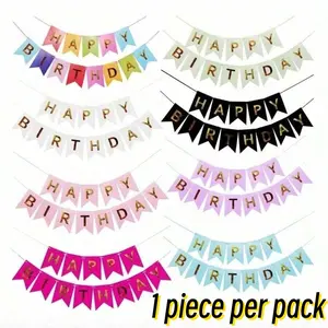 Happy Birthday Banner with Gold Foil Fringe Wreath, Party Decoration Set, Birthday Party Decorations, Blue Happy Birthday Banners, Hanging Decorative Flag, Party Decoration Supplies