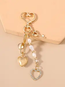 Creative Moon Star Starfish Fashionable Alloy Keychain, Fashion Pearl Bead Heart Keyring, Backpack Pendant Accessory for Stylish Look
