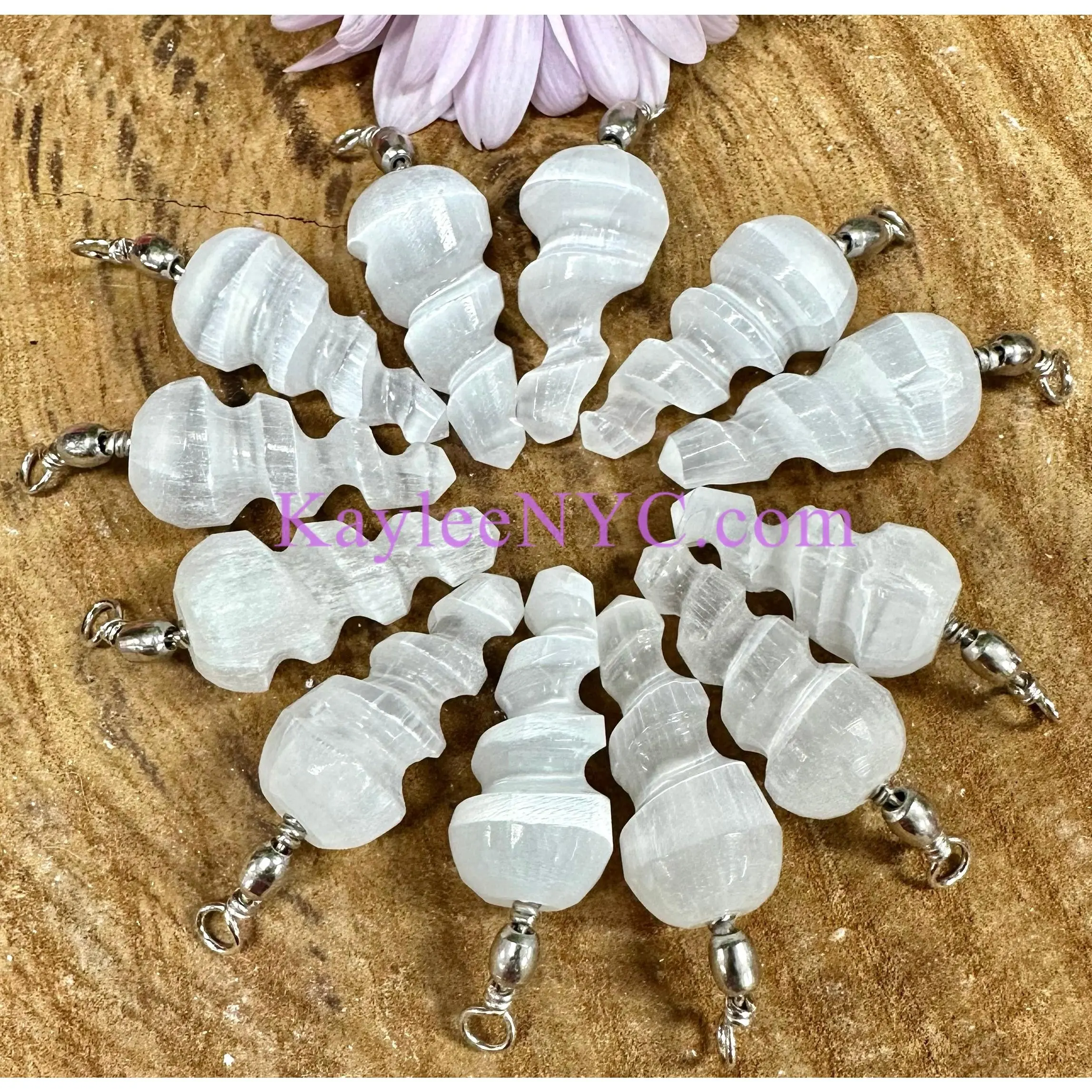 12 PCs Natural Selenite aka Satin Spar Spiral Pendant