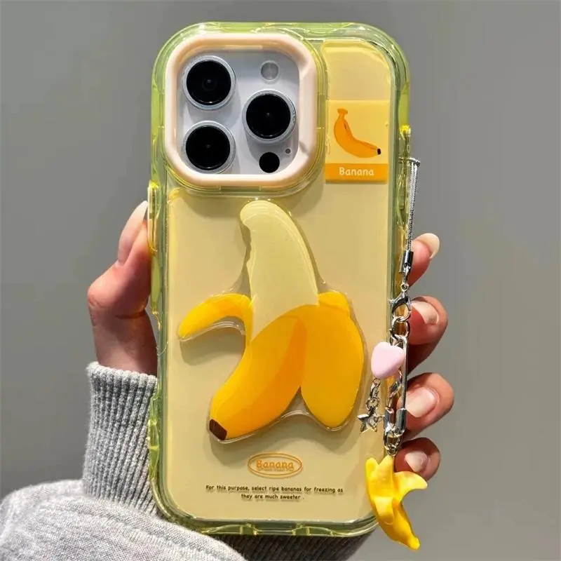 Banana Pattern Protective Phone Case with Banana Pendant, Cute Aesthetic Cellphone Case, Decorative Smartphone Protector Cover with Protection Compatible with iPhone, Casing, Accessories