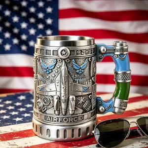 TacticalMugHub U.S. Air Force 3D Tactical Mug, Fighter Jet Embossed Stainless Steel Tankard, Collectible Drinkware Gift for Airmen Veterans Dad