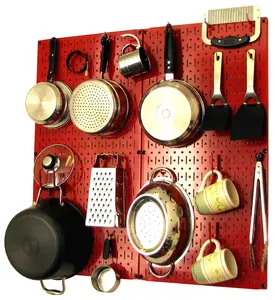 Kitchen Pegboard Organizer Kit Pots & Pans Rack - Red Pegboard withHooks