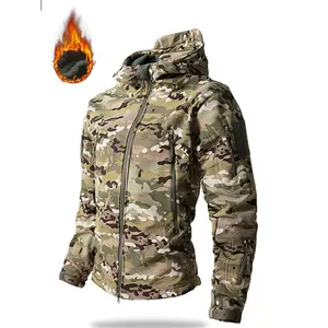 Men's Military Jungle Camouflage Tactical Windproof Jacket Coat Cold Winter Fleece Lined Outdoor Long Sleeve Hooded Lightweight with Multi Pockets Medium Size SpringStatements