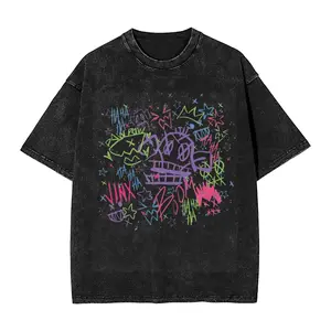 Men Women Y2k T-Shirts Casual Vintage Streetwear Harajuku Male Cotton Tops Anime Arcane Jinx Graphic Printed Washed T-Shirt