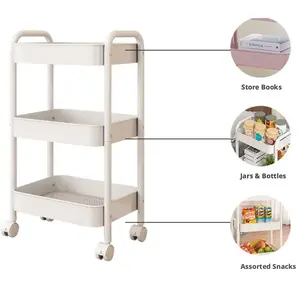 3-Tier Rolling Utility Cart with Lockable Caster Wheels Easy Assembly for Kitchen Bathroom Office Supplies Makeup Crafts Metal Construction Durable Sturdy Versatile Use Large Capacity