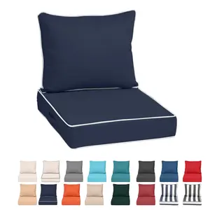 Outdoor Cushions, Patio Chair Deep Seat Cushions, Waterproof Foam Patio Furniture Replacement Cushion, Removable Cover, Ties Handle, for Sofa, Couch and Outside Chairs