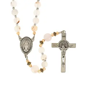 Miraculous Matte Agate Rosary, Handmade in Italy, Custom Design priest charm