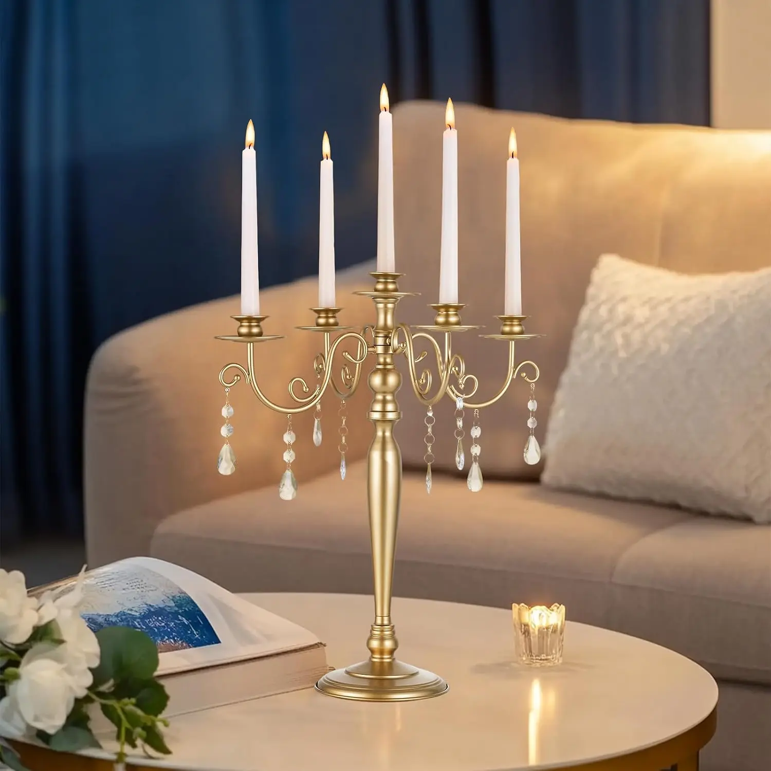 Gold Candelabra Candle Holder: 5 Arm Candelabras Centerpiece Table Decorations for Wedding