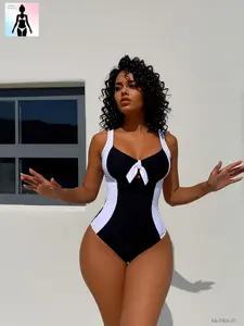 Viral “Old Money” contrast bikini set — sexy black-and-white high-leg two-piece swimsuit with sophisticated trim details, supportive halter top and cheeky bottoms for women