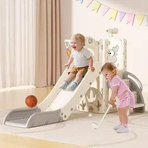 6-in-1 Toddler Slide, Climber Playground for Kids L-Shaped Playset with Basketball Hoop Golf Game & Telescope,for Boys and Girls Birthday Gift Christmas Gift