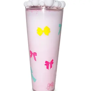Milky Blush Pink Tumbler 24oz Pre Made And Custom Perfect Gift For Valentines Day with Adorable Bow Design Springstatements