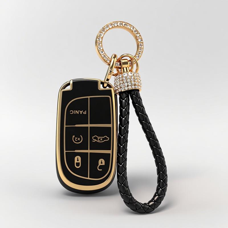 Key Fob Cover with Keychain for Dodge Jeep Charger Durango Challenger Journey Dart Remote Control Key Fob Protect Shell Key Holder for Dodge Accessories 3 4 5 Buttons Protector (black White)