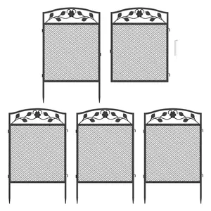 23.6inch Height Metal Panels Garden Fence Rustproof Garden Fence Decor Indoor&Outdoor Iron Dog Animal Barrier ,A Set of 5,Black